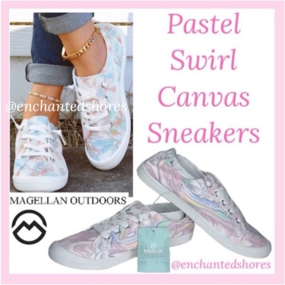 Canvas Sneakers Pastel Swirl Pink Blue White Lavender Tie Slip On Magn32 Size 11 - Picture 1 of 16